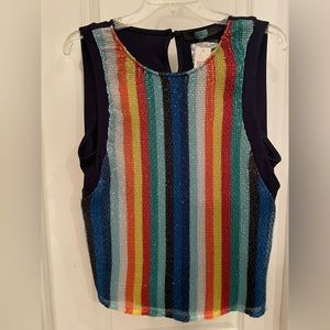 Multicolored sleeveless dressy top with clear sequins